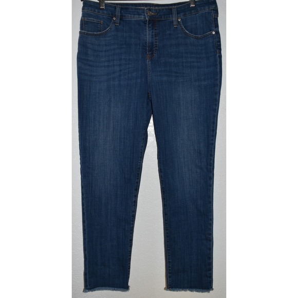Chico's Denim - Chicos 2R/12 So Slimming Girlfriend Slim Leg Ankle Jeans Blue 5-Pocket Raw Hem